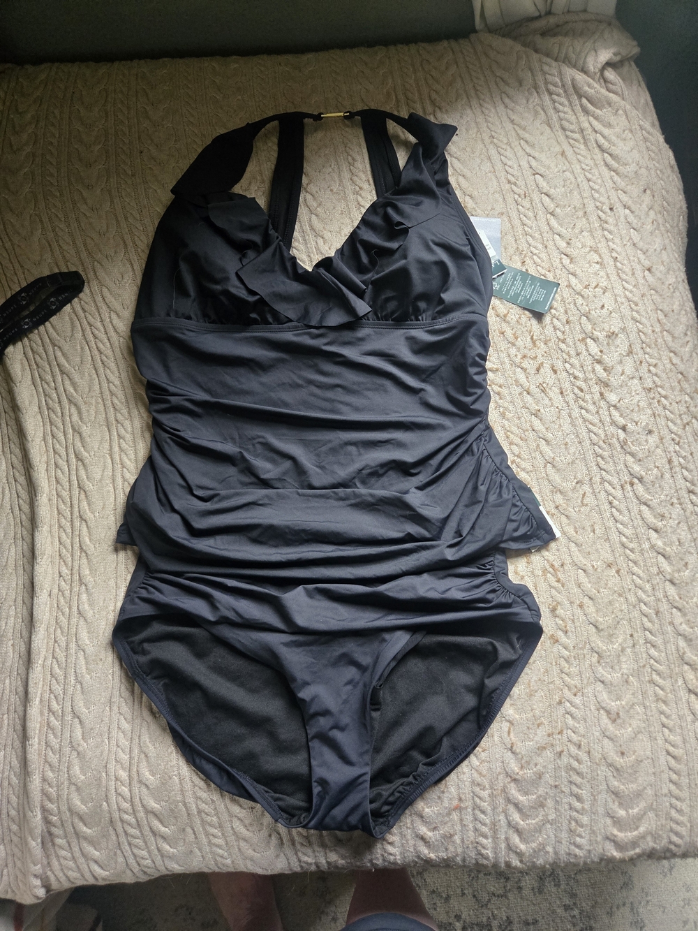 Ralph Lauren Black Halter Ruched 2-Piece Tankini With Bottoms